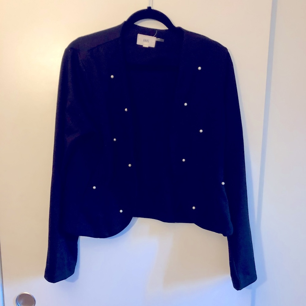 Black Long-sleeve Cardigan with Pearl Details